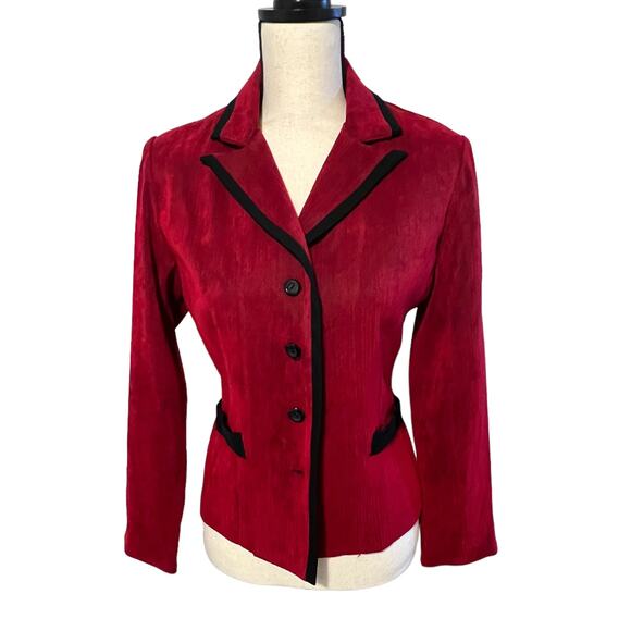 Vintage Perceptions Petite Women's Blazer Button Front Size 10P Red Textured - Picture 2 of 5
